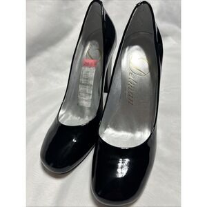 Delman Black Patent Leather Chunk Heels Women's Size 6.5 - 4"heel Excellent EUC